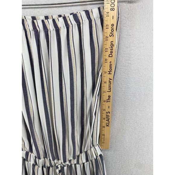 BLUE ISLAND Jumpsuit Small Striped Cinched Waist Strapless Rayon White Navy - Picture 10 of 14